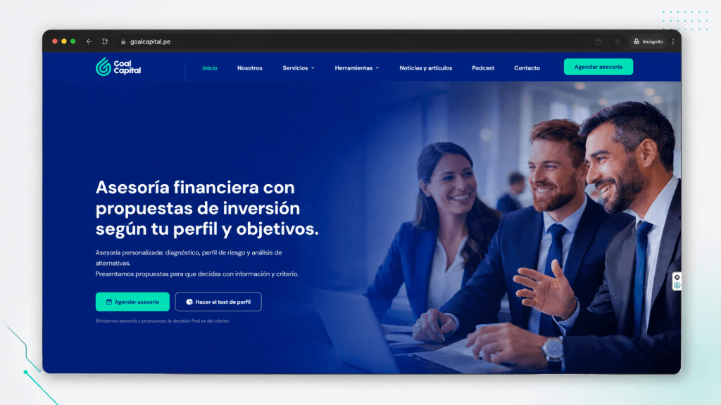 Captura del sitio web Goal Capital